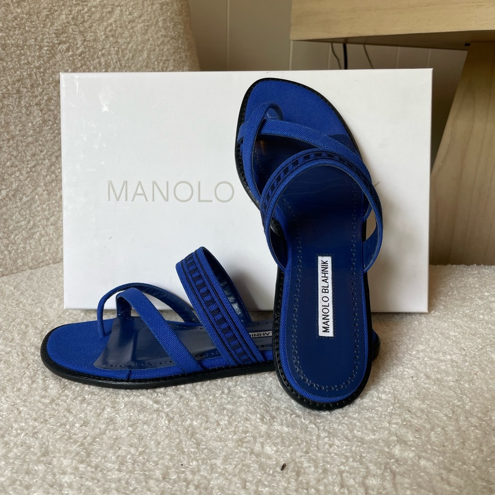 Manolo Blahnik Susade Thong Sandals - Blue - Size 38